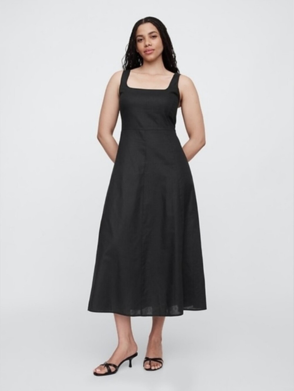 Gap Linen-Blend Squareneck Midi Dress Black NWT - Picture 4 of 6